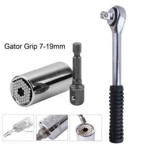 7-19mm Universal Socket Wrench with Drill Adapter+3/8" 39 Teeth 7.5-inch Ratchet