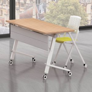 Movable Foldable Training Table Water Resistant Wood Grain Color With Shelf