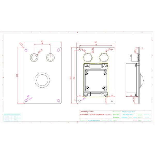 Waterproof 25MM Mount Stainless Steel Trackball Mouse