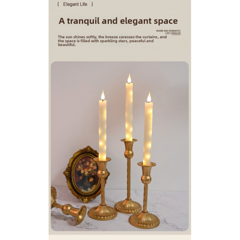 20cm Long Real Wax Electric Taper Candle with Remote Control and Flameless LED