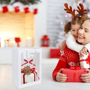 Kraft Paper Bags Square Bags, Thick Paper Bag With Window For Wedding, Party, Birthday, Shopping, Flower Bags