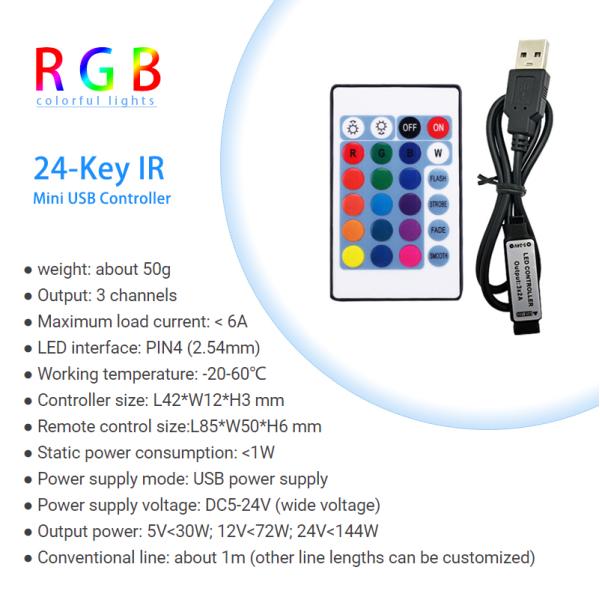 24 Keys LED Mini Controller IR Remote Control With USB 5V Powered
