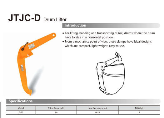 JTJC-D Jerrican Clamp Mechanical Lifting Devices for Horizontal Lifting and Handling of Oil Drums
