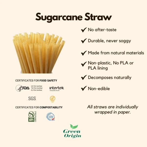 Customized Smoothie Bagasse Drinking Straws Sugarcane Fiber Environmentally Friendly Material Bagasse Straws