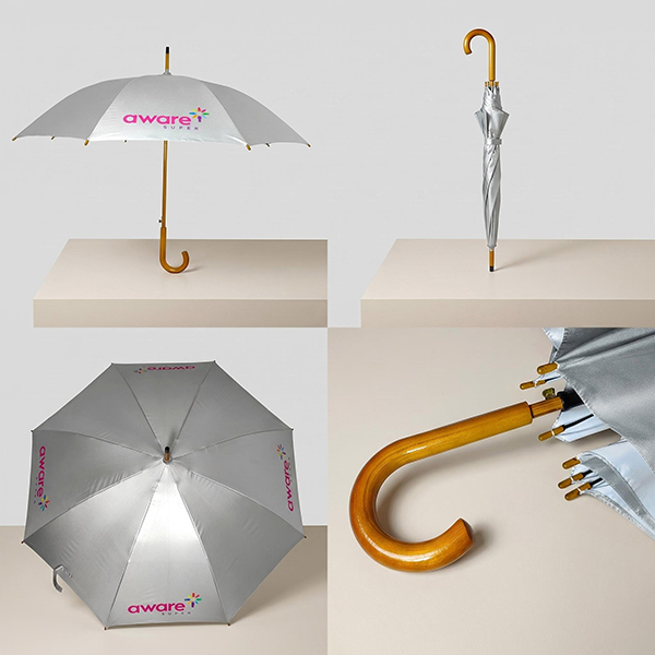 Custom Branded 46" Automatic Wooden Handle Event Umbrella (UV40+ Protection)