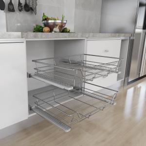Quality SS304 Kitchen Pull Out Organizer Cabinet Pull Out Wire Basket Chrome Plating for sale