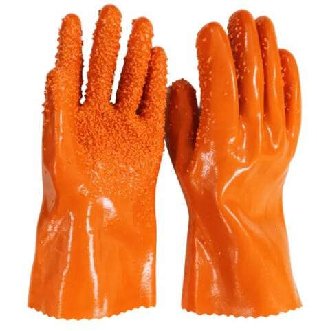 27CM Insulated PVC Coated Gloves Orange PVC Chemical Resistant Gloves