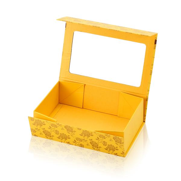 Collapsible Yellow Color Paperboard Material Packaging Box with PVC window