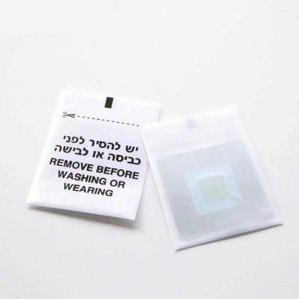 Cut off from clothes after paid RF eas soft label luxury clothes label with fabric