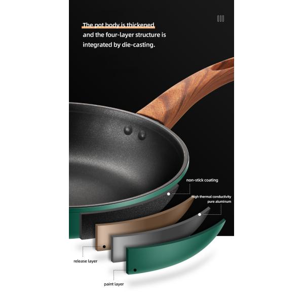 Factory Direct Sale Kitchen Cookware 22/24/26/28 Cm Aluminum Wooden Handle Free Nonstick Fry Pan