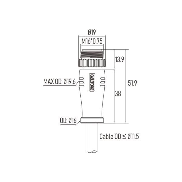 Male 4 Pin M16 Circular Connector Unshielded Soldering Type Single Ended PVC