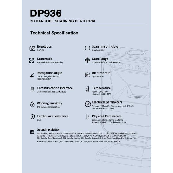 USB Interface 2D Barcode Scanner Hands-Free Scan Machine for Warehouse Use Stock Product