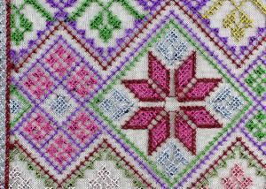 Quality Multi Colored Cross - Stitched Embroidery Lace Fabric From Schiffli Lace Machine for sale