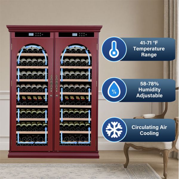 Commercial-Grade Dual-Zone Wine Cooler Cabinet with Solid Wood Construction and Arched Glass Door