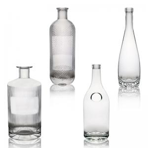 Quality Decal Unique Striped Glass Bottle for Vodka Gin Whiskey Rum Wine Cork 500ml 700ml 750ml for sale
