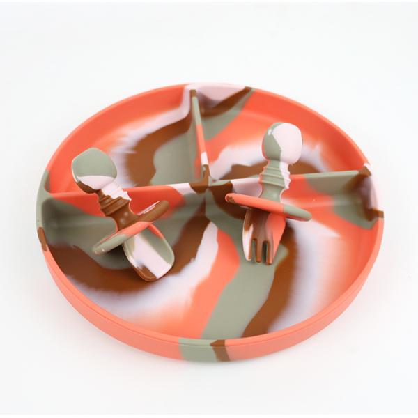 Beautiful Gradient Colors Silicone Dinner Set Anti Slip Unbreakable silicone suction plate bowl food set