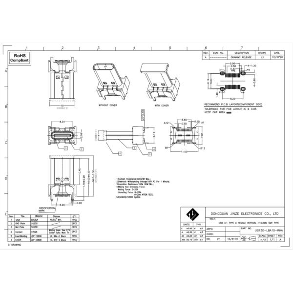DIP Female SMD SMT USB Type C Connectors Micro USB Receptacle 24Pin
