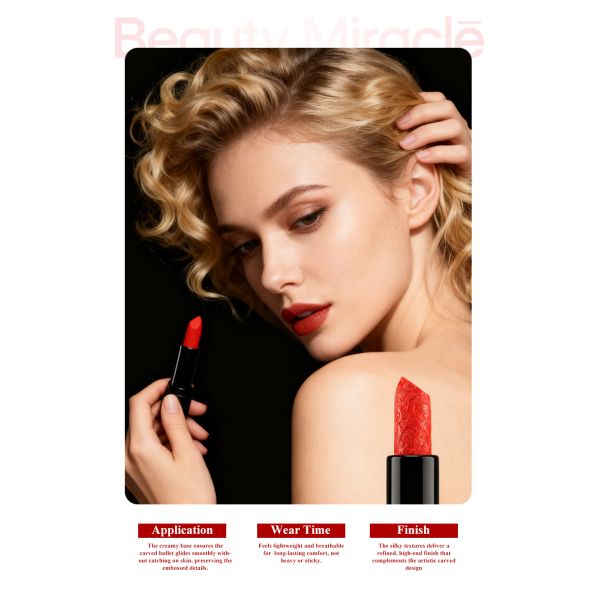 Private Label Microscopic Carvings Moisturizing Solid High Pigment Cosmetics Waterproof Long Lasting 3D Carved Lipstick