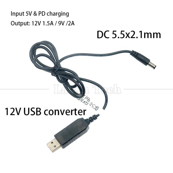 QC3.0 QC2.0 QC Charging Large Output 12V 1.5A 9V 2A 5V to 12V USB Charger Cable for Router Led Strip