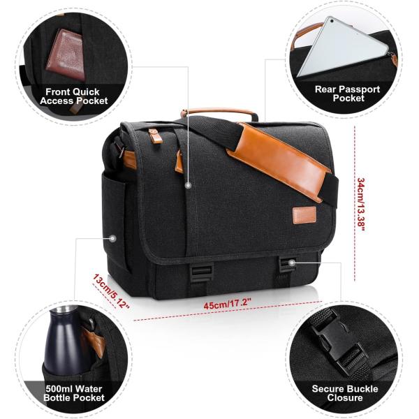 ESTARER MEN MESSENGER BAG 15.6 INCH, WATER-RESISTANT CANVAS COMPUTER BAG WORK BAG, LAPTOP SHOULDER BAG BRIEFCASE SATCHEL