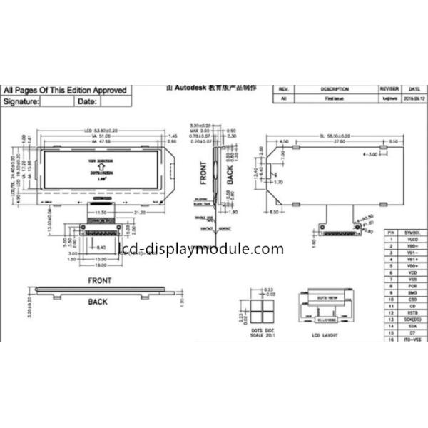 Resolution 192 * 64 LCD Display Screen Graphic Mono FSTN With White Backlight