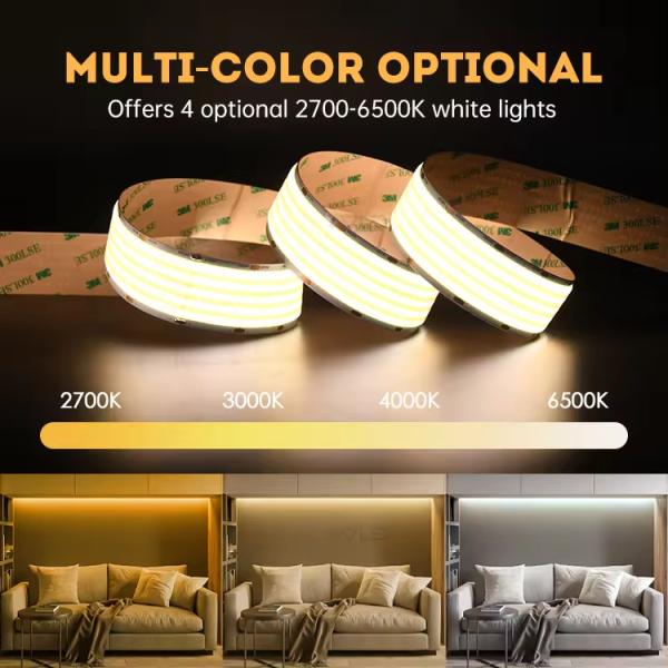 3000K/4000K/6000K Color Temperature 1600leds/m COB LED Strip for Professional Lighting