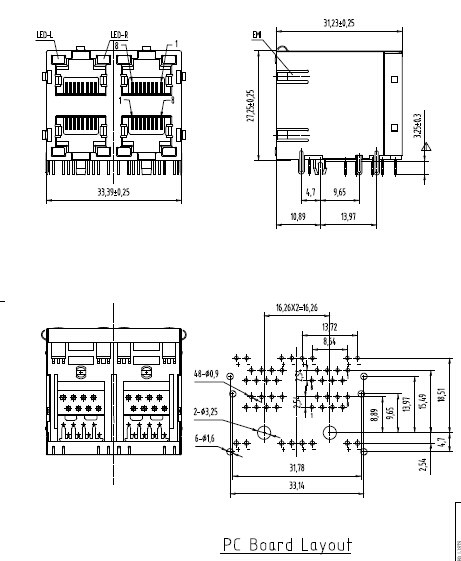 4 Port 90 Degree RJ45 With LED And Shielded , 8P8C Side Enter Gold Plating