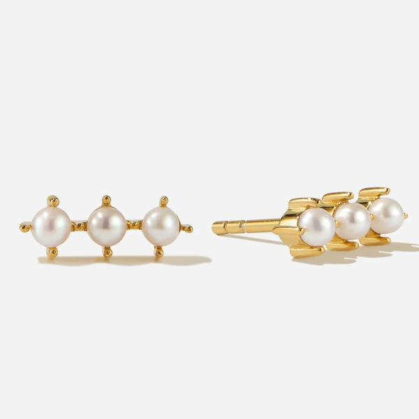 Minimalist Fine Jewelry Elegant 925 Sterling Silver 14K Gold Freshwater White Pearl Stud Earring