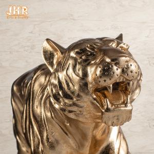 Quality Lifesize Resin Tiger Statue Golden Fiberglass Animal Figurine Indoor Decoration for sale