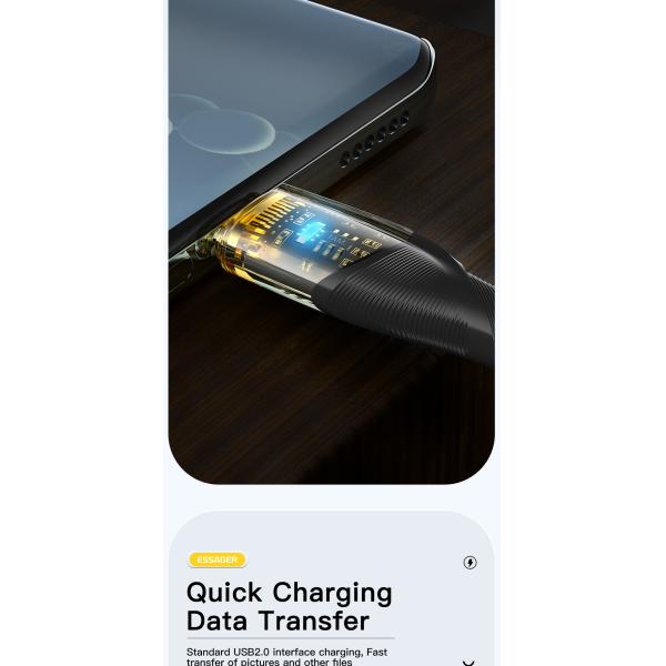 PVC Phone USB A To C Cable Transparent 100W 7A 480Mbps