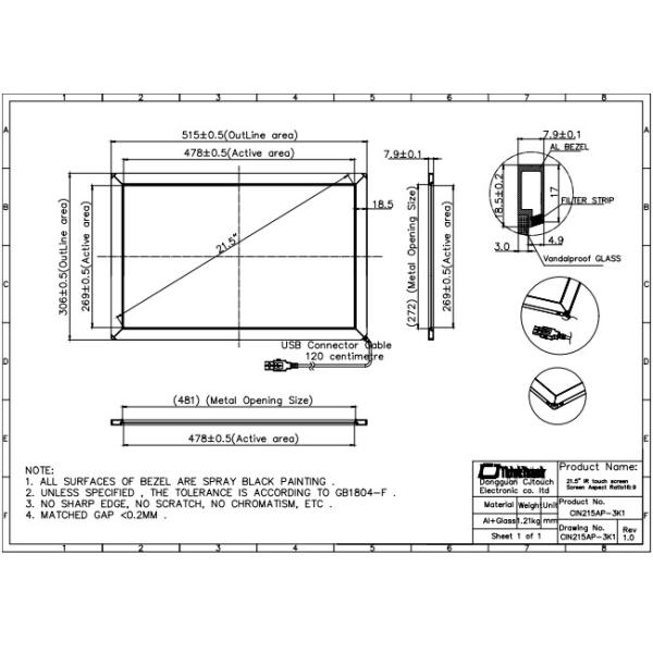 Durable 21.5 Inch IR Touch Screen Panel For Laptop Tablet Desktop