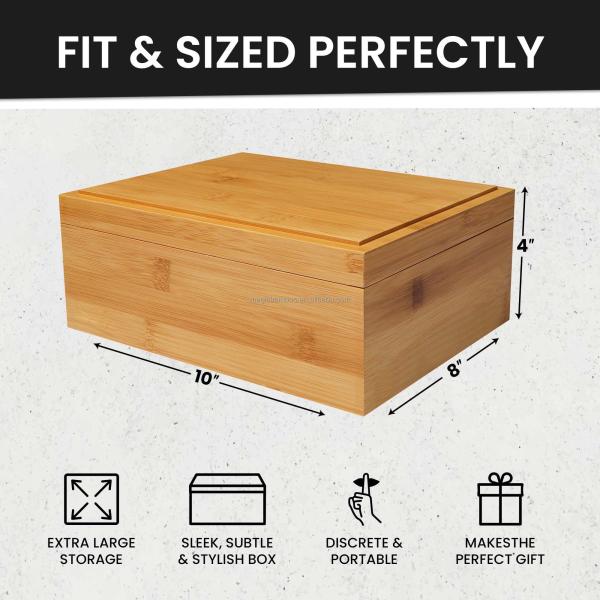 Modern Design Style Bamboo Square Box With Lid And Lock To Store Tobacco Tea Jewelry 25.4x 20.1 x 10.1 CM