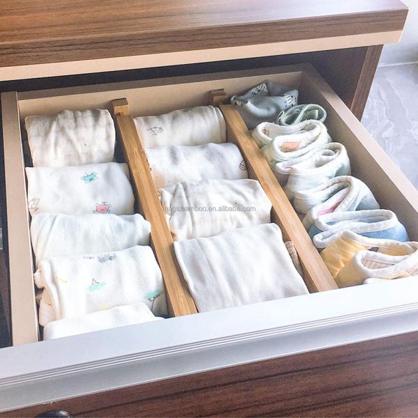 Keep Your Clothing Tidy with Natural and Expandable Bamboo Drawer Dividers Adjustable