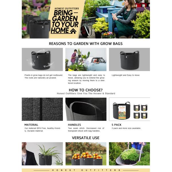 Smart Grow Bags For Potato/Plant Container/Aeration Fabric Pots With Handles Fabric Plants Pots with Handles, Indoor