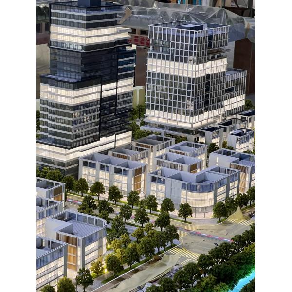 Architectural Model of Modern Urban Complex with Integrated Stadium, Business District and Landscaping