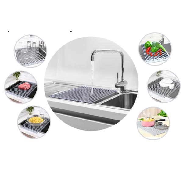 1.5mm Thickness Roll Up Sink Drying Rack Foldable Multi Silicone Coated
