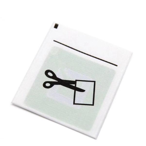 Cut off from clothes after paid RF eas soft label luxury clothes label with fabric