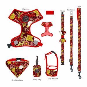 Luxury Dog Collar Leash Harness Set 6 Piece Design Sweat Resistant