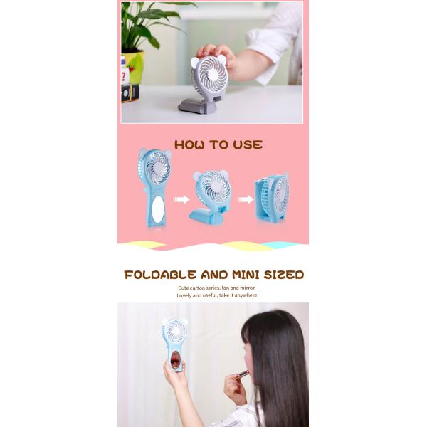 Automatic Cartoon Mini Small Battery Operated Fan Foldable Bear Usb Large Air Outlet