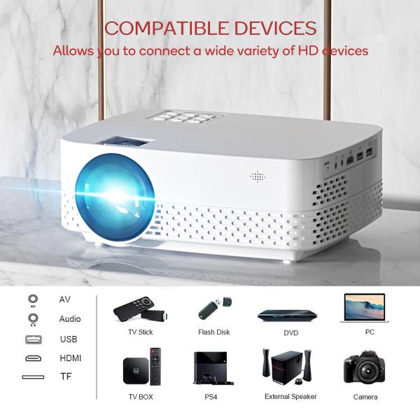 Q5 White Mini 1080P Projector Android 9.0 Smart Compact Projector