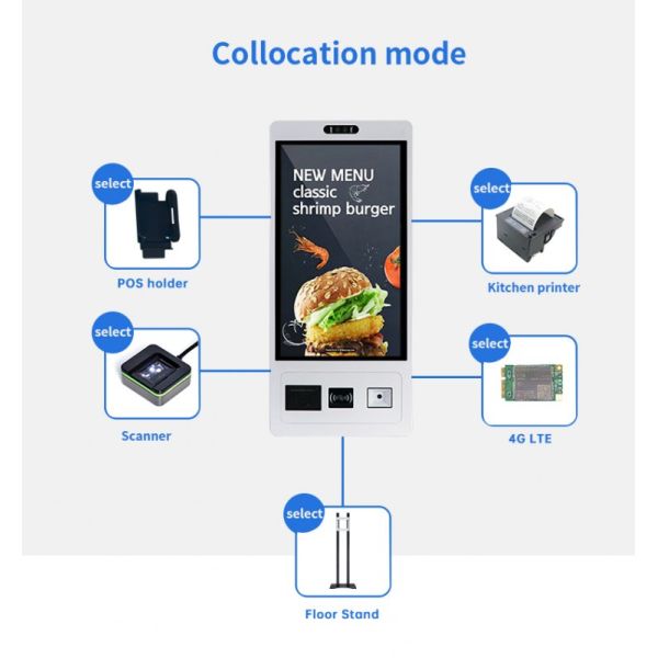 21.5 Inch Capacitive Touch 10 Point Self Service Kiosk with Thermal Printer and POS Bracket