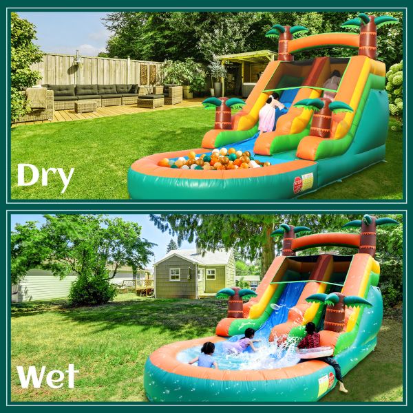 Commercial Dry and Wet Water Slide Inflatable Tropical Fiesta Breeze Kids Inflatable Water Slide with Pool