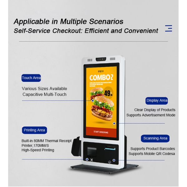 Solar Powered Food Customer Service Kiosk Touch Screen 18.5" Self Checkout Kiosk