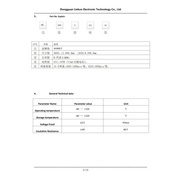 3225 SMD Zinc Oxide Varistor Voltage 3225K201-3225K681 For High Surge Current Suppression