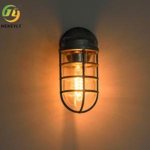 Quality Retro Industrial Wall Lamp Art Dining Room Living Room Clothing Shop Hollow Glass Iron Wall Lamp Bedside Lamp for sale