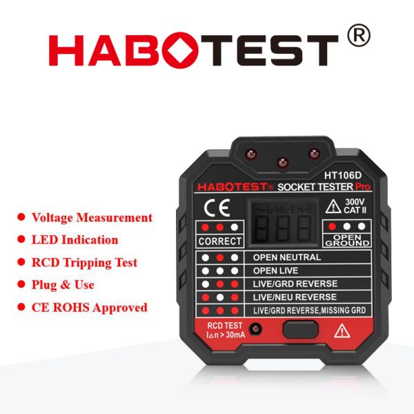 AC 250V Standard LED Plug Socket Tester , HT106B Socket Outlet Tester