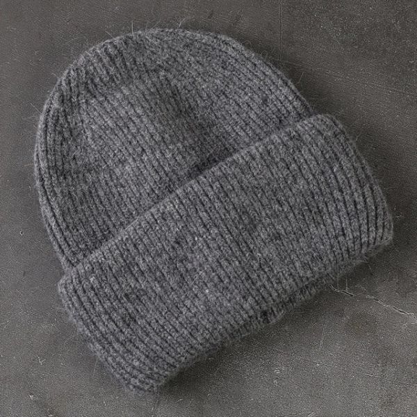 58cm Real Rabbit Fur Knitted Hat Solid Warm Cashmere Wool Skullies Beanies