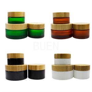 Quality Frosted black Cosmetic Cream Containers face moisturizer With Bamboos Screw Lid Engraving for sale