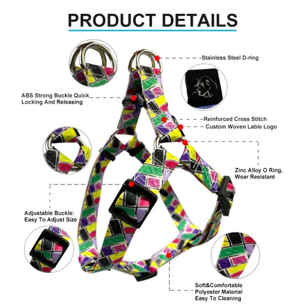 Woven Logo Dog Harness Set Multiple Colour Polyester Dog Harness