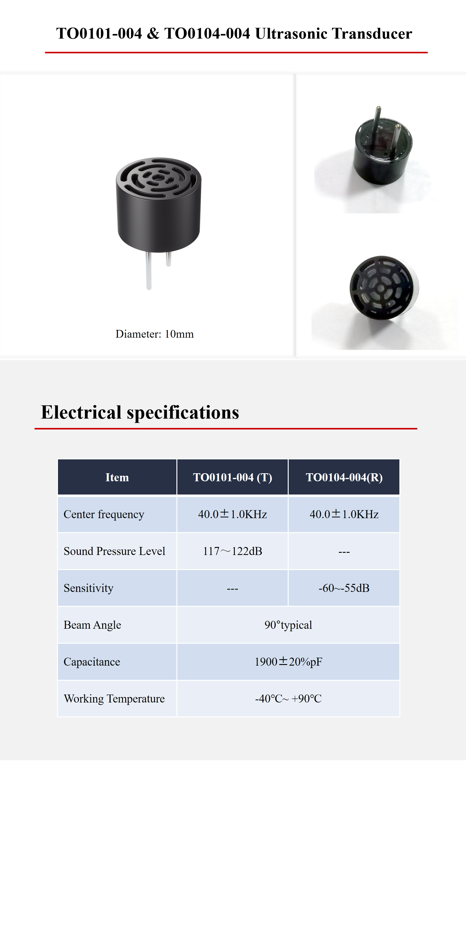 Transceiver 10mm Ultrasonic Transducer Types For Rear Occupant Alert System